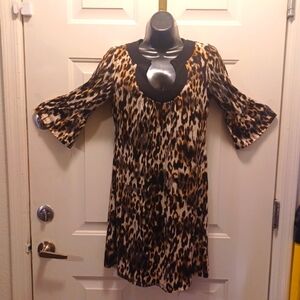 Leopard Print Dress with Flared Sleeves EnFocus Studio Size 6 Dress Animal Print